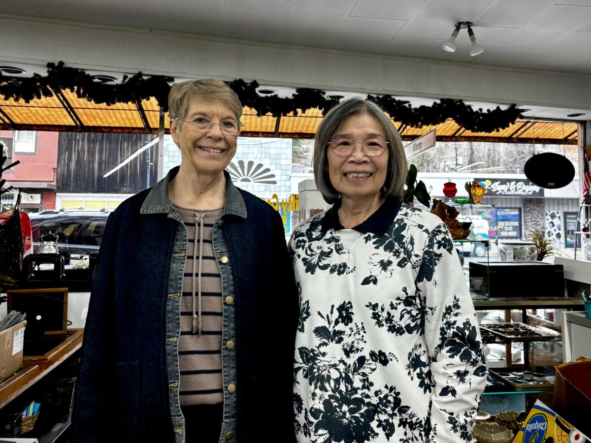 Judy Young and Darlene Lee pose for a photo inside Thrifty Grandmothers Shop on Nov. 18, 2024, in Colfax, Washington. 