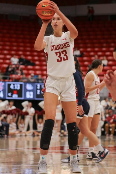 Alex Covill preparing to take a shot against Gonzaga in Pullman, Wash. on Jan. 11.