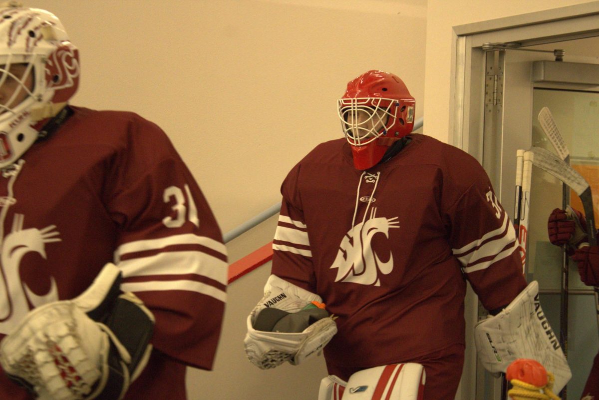 WSU club hockey players march out to the ice in preparation for matchup versus Gonzaga on Jan. 17 in Moscow, ID.