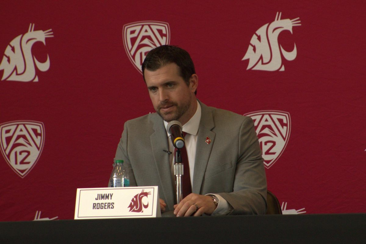 Jimmy Rogers speaks at his introductory press conference on Jan. 9. Pullman, Wash. 