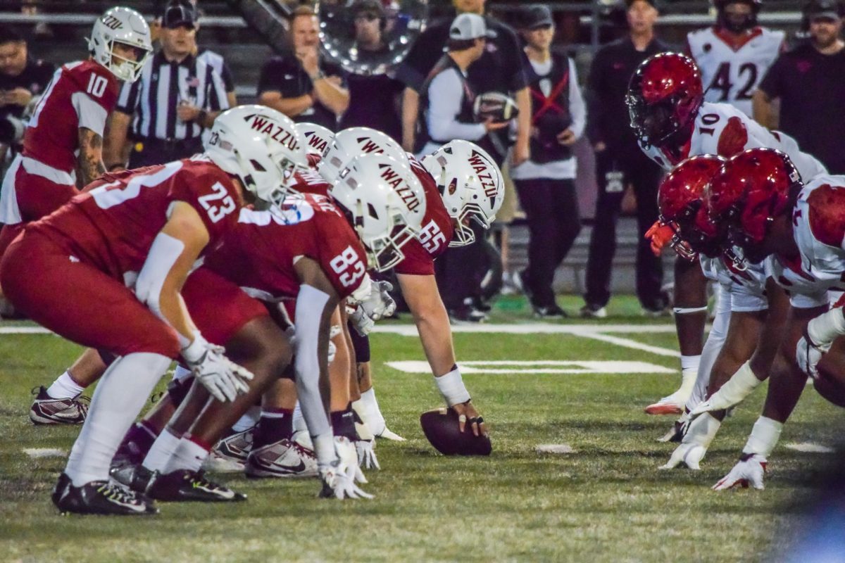 WSU Football's offense lined up against SDSU during homecoming weekend
