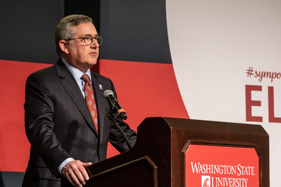 President Kirk Schulz speaks in April, 2019.