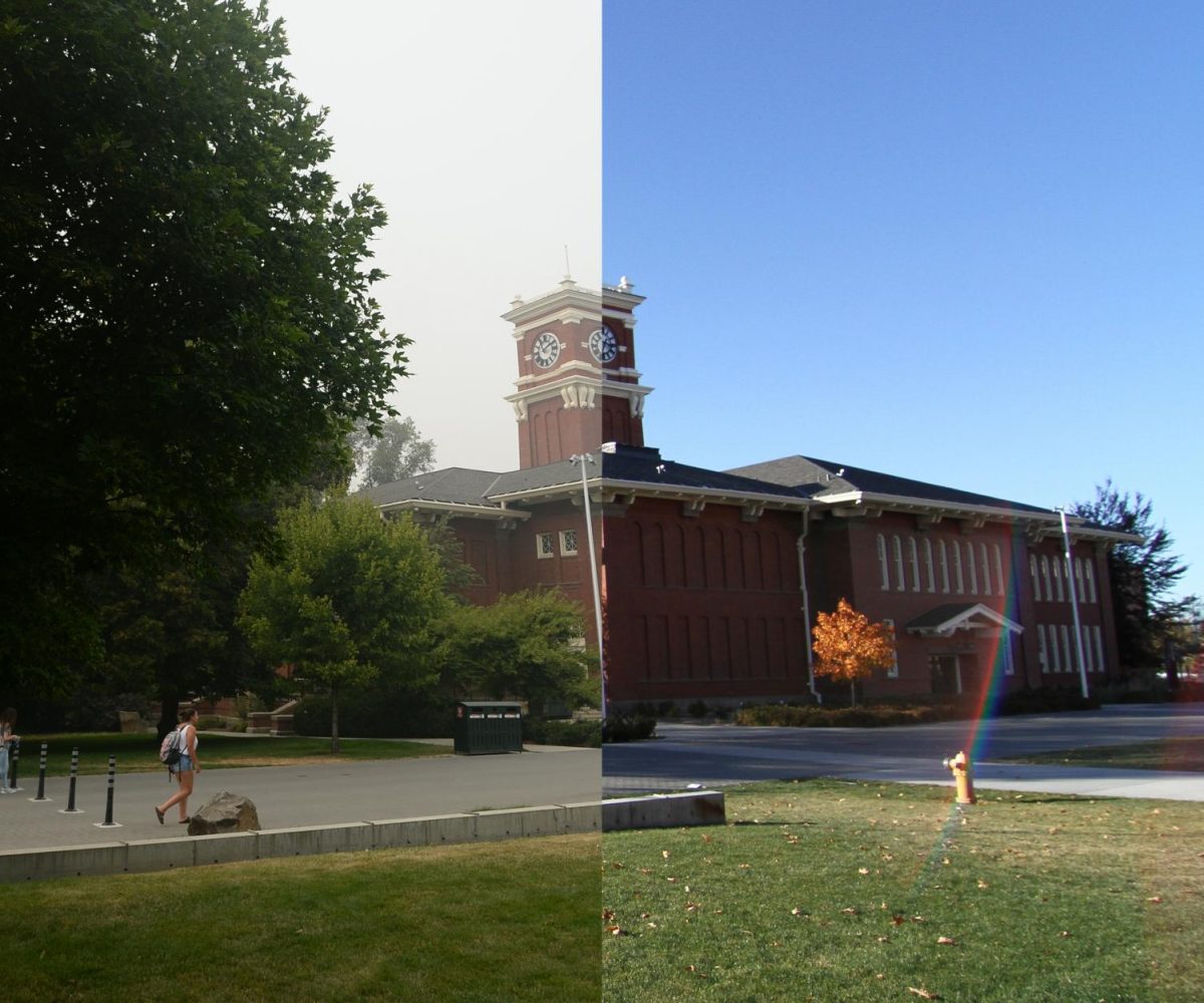 A before and after of smoke moving through Pullman in 2018.