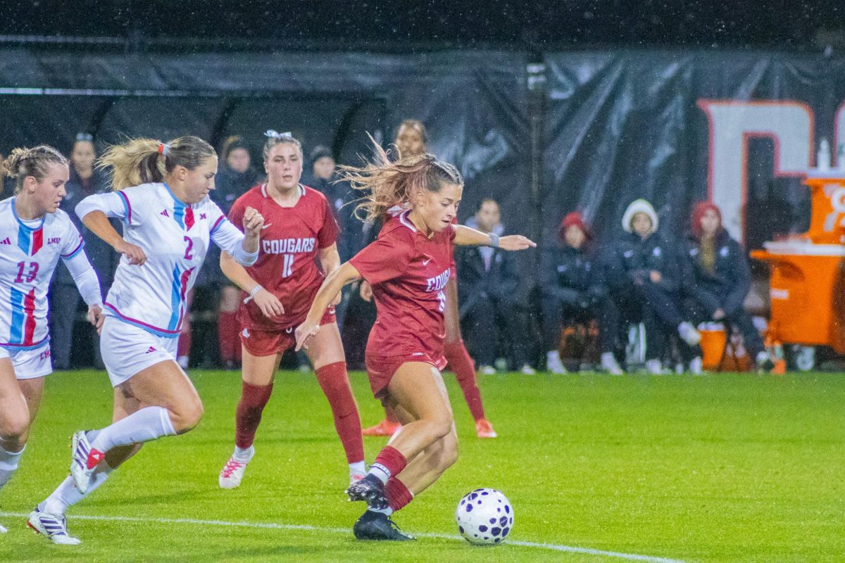 Audrey Shackelford controls the ball against LMu for the WSU soccer team on Oct. 11 2025. 