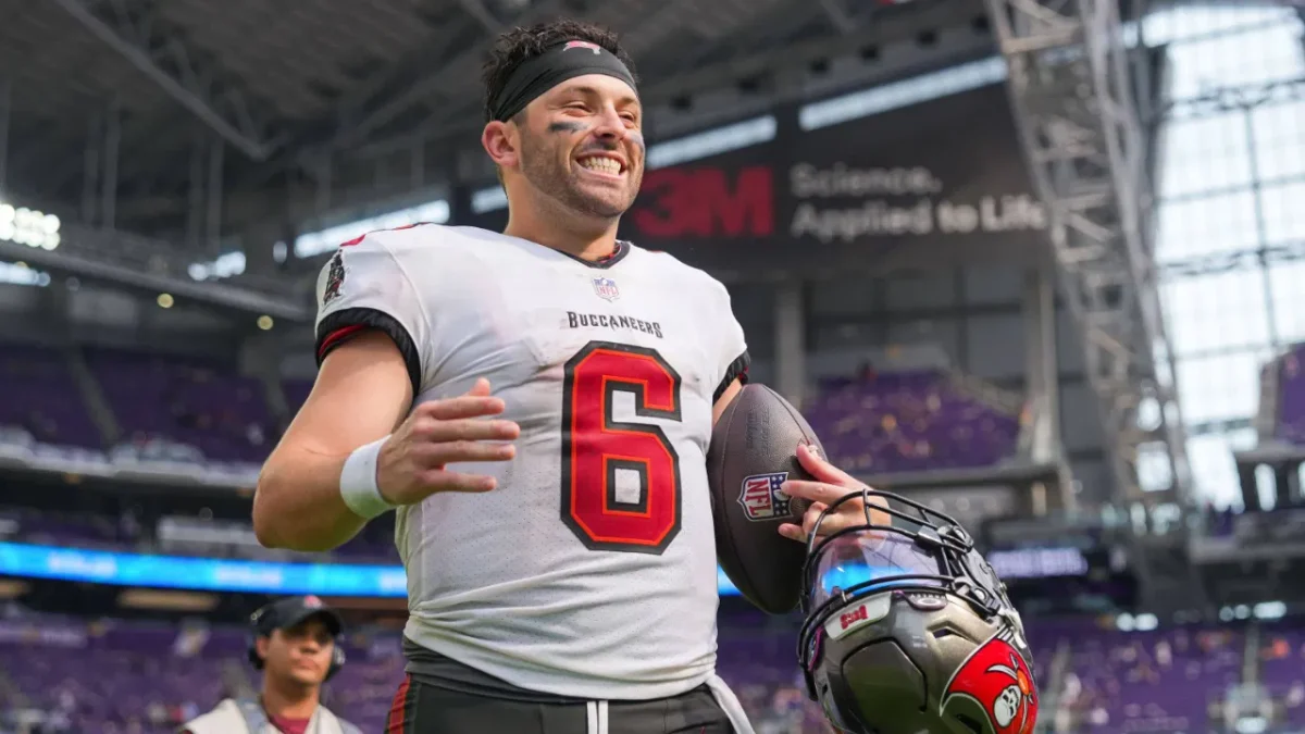 Quarterback Baker Mayfield playing for the Tampa Bay Buccaners in the National Football League (Courtesy of FirstSportz.com) 