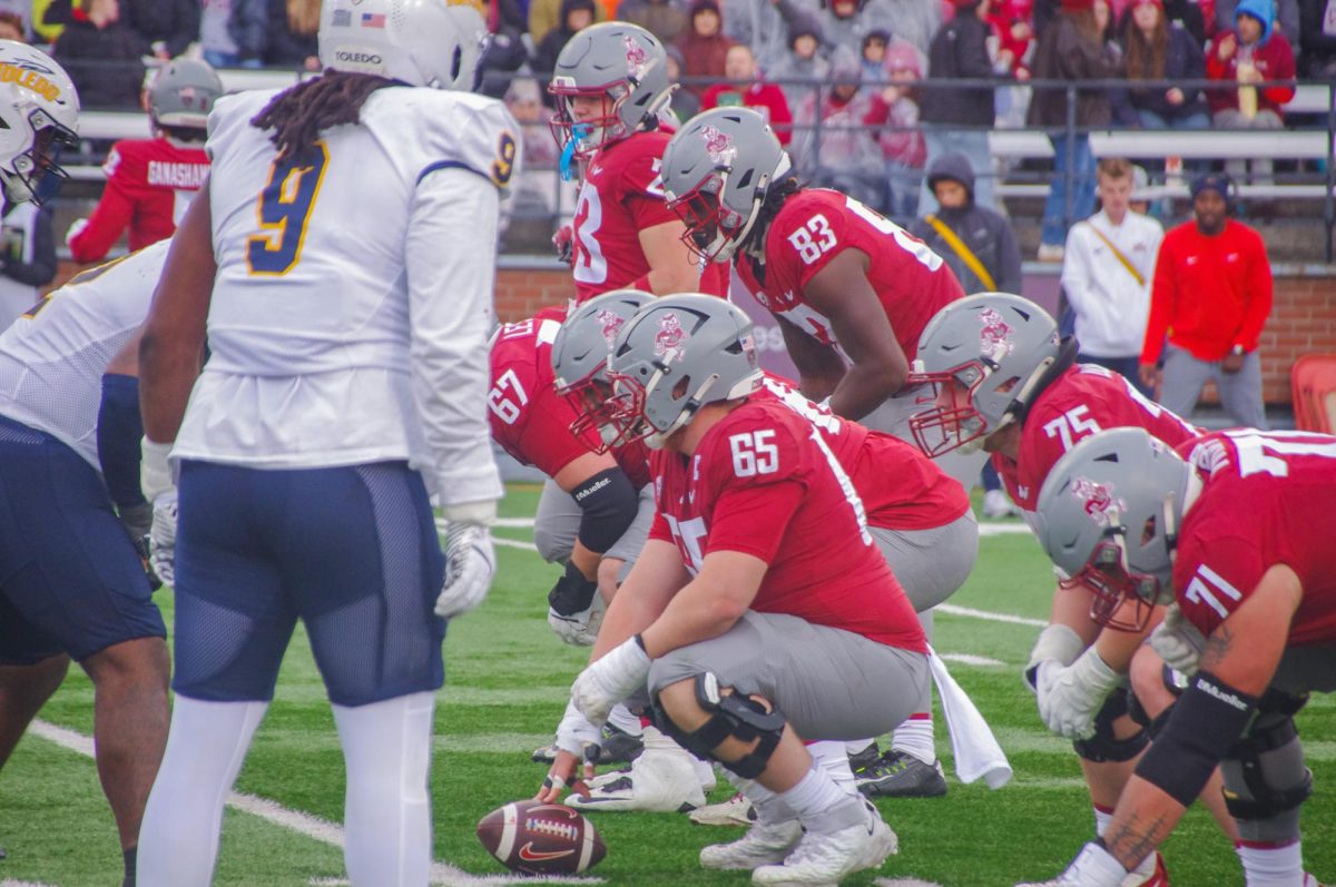 Washington State Cougars and Toledo Rockets lined up before a play at the WSU vs. Toledo game, Oct. 25