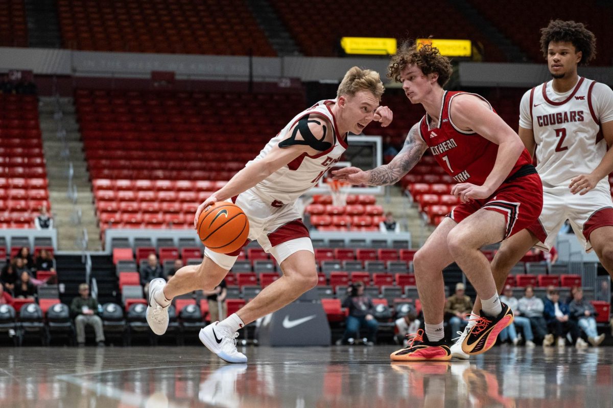 Washington State Guard Parker Gerrits dribbles during the Cougars' win over Southern Utah on Wednesday, Nov. 19 at Beasley Colosseum. 