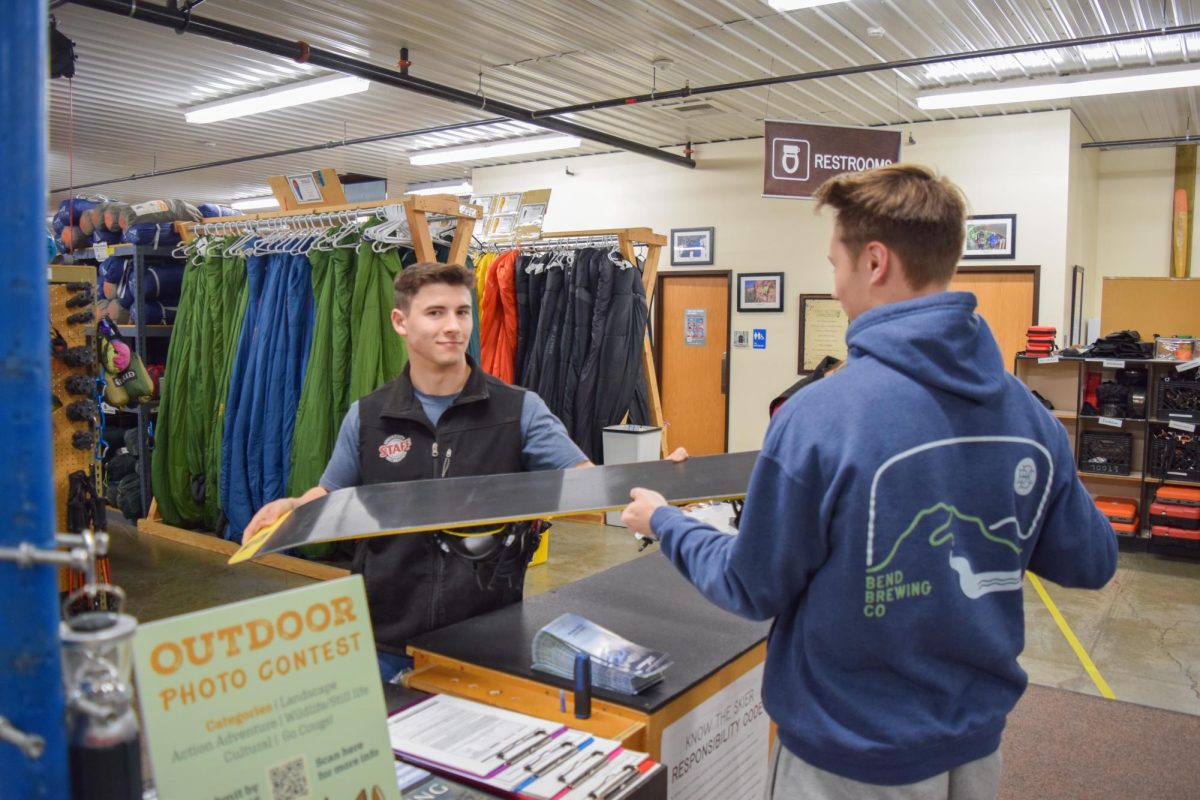 A student rents outdoor equipment at the WSU Outdoor Recreation Center on Nov. 12, 2025.