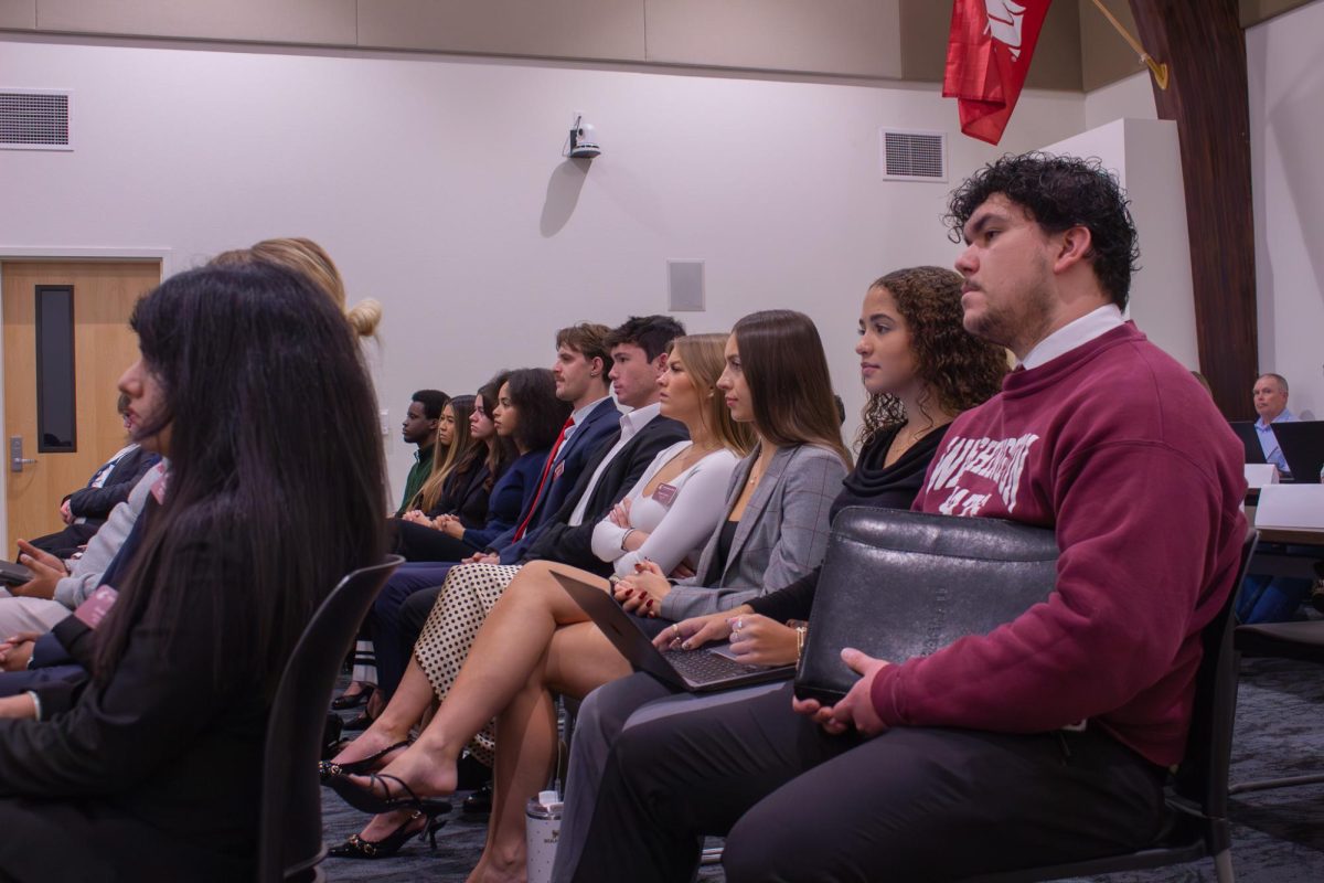 Members of ASWSU Senate and Executive branch sit in observation of the Pullman City Council meeting on Nov. 18, 2025