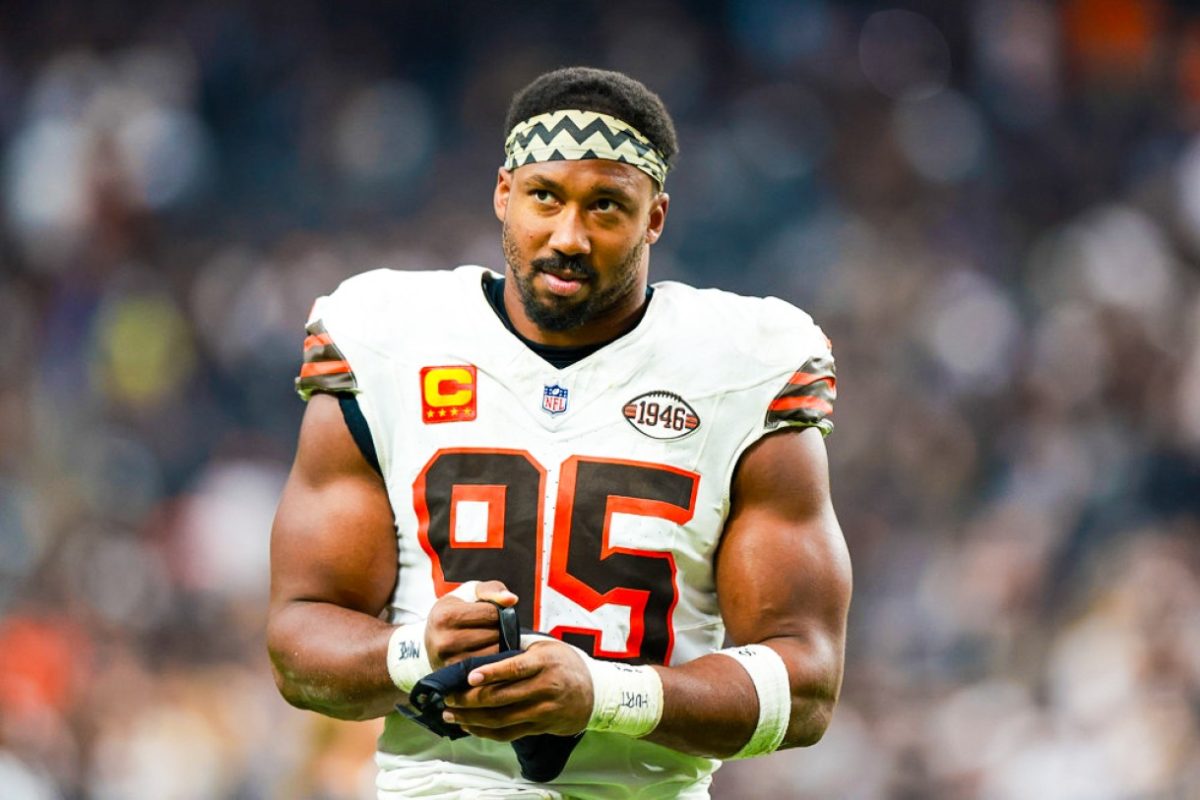 Myles Garrett on the field for the Browns in the National Football League (Courtesy of Roto Baller). 