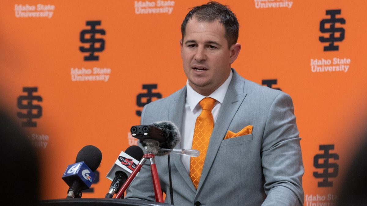 Cody Hawkins being announced as Idaho State University's Head Football Coach on Sunday, Dec. 11, 2022 (Courtesy of KTVB 7). 