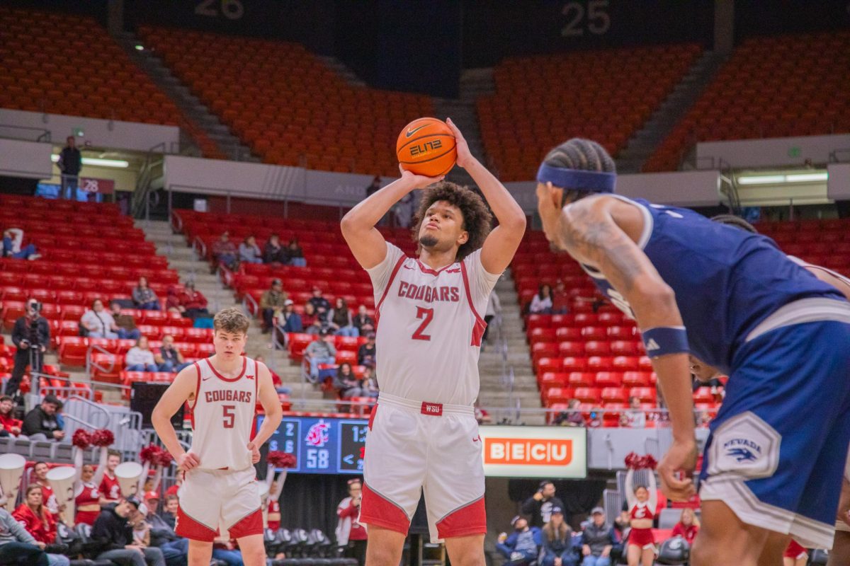 WSU Forward Eemeli Yalaho shoots free throws against University of Nevada,  Dec. 7, 2025