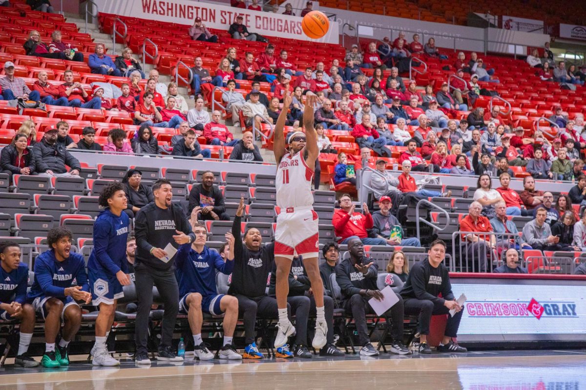 WSU Guard Jerone Morton puts up a 3-pointer against University of Nevada, Dec. 7, 2025