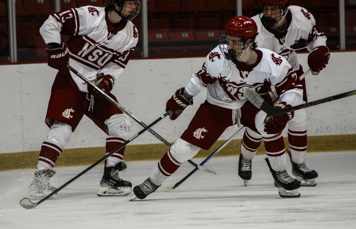 Hank Hamlet poke checks a puck against the Western Washington hockey team on Jan. 18 2026 in Cheney, Wa. 