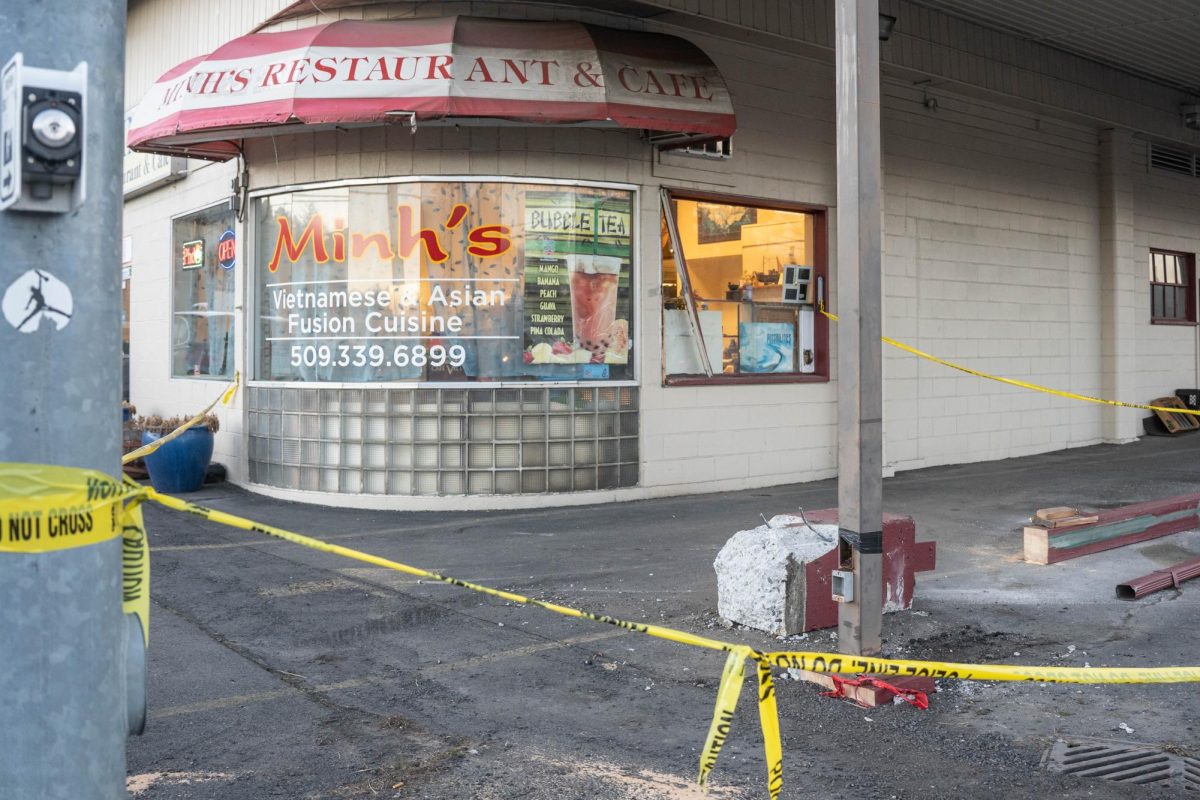 Damages caused to the outside of Minh's Restaurant by a rollover crash are pictured on Wednesday, Jan 14. in downtown Pullman.