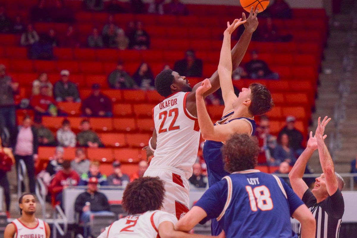 WSU Forward ND Okafor wins a tip off against Pepperdine University, Jan. 24, 2026.