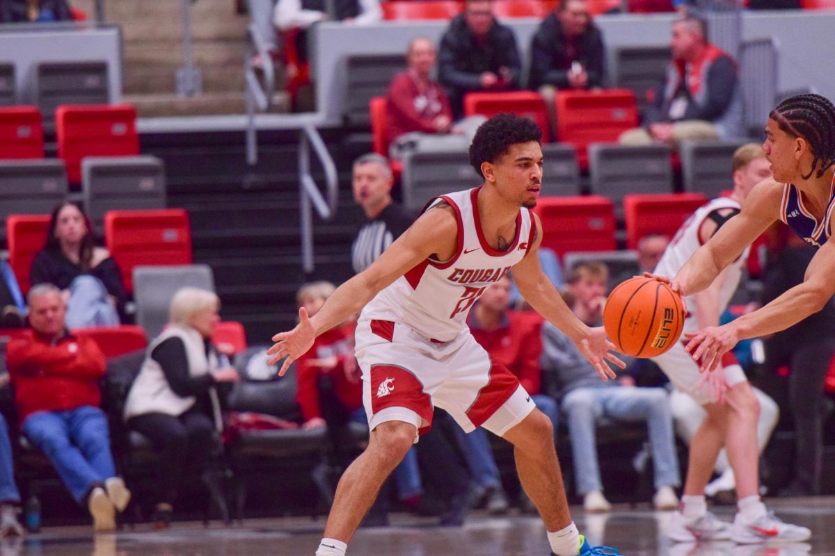 WSU Guard Ace Glass on defense against Pepperdine University, Jan. 24, 2026.