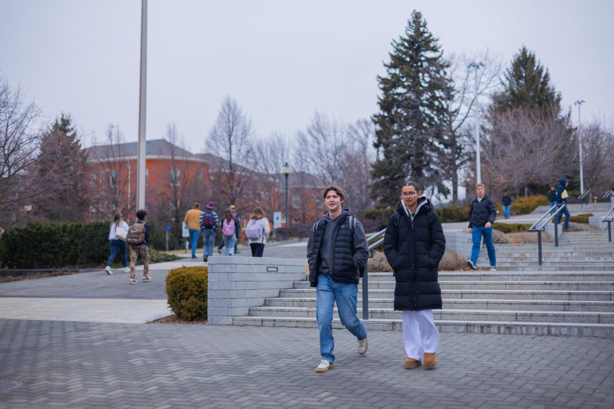 Students walking on the Library Mall on the WSU Pullman campus, Jan. 21, 2026.