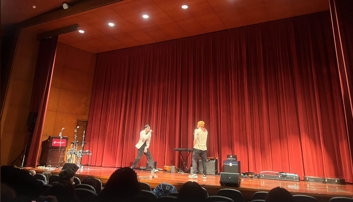 Rap duo Chas and Stephens, 1st place winners, performing at 2025's Cougs Got Talent on March 20, 2025 in the CUB Auditorium. 
