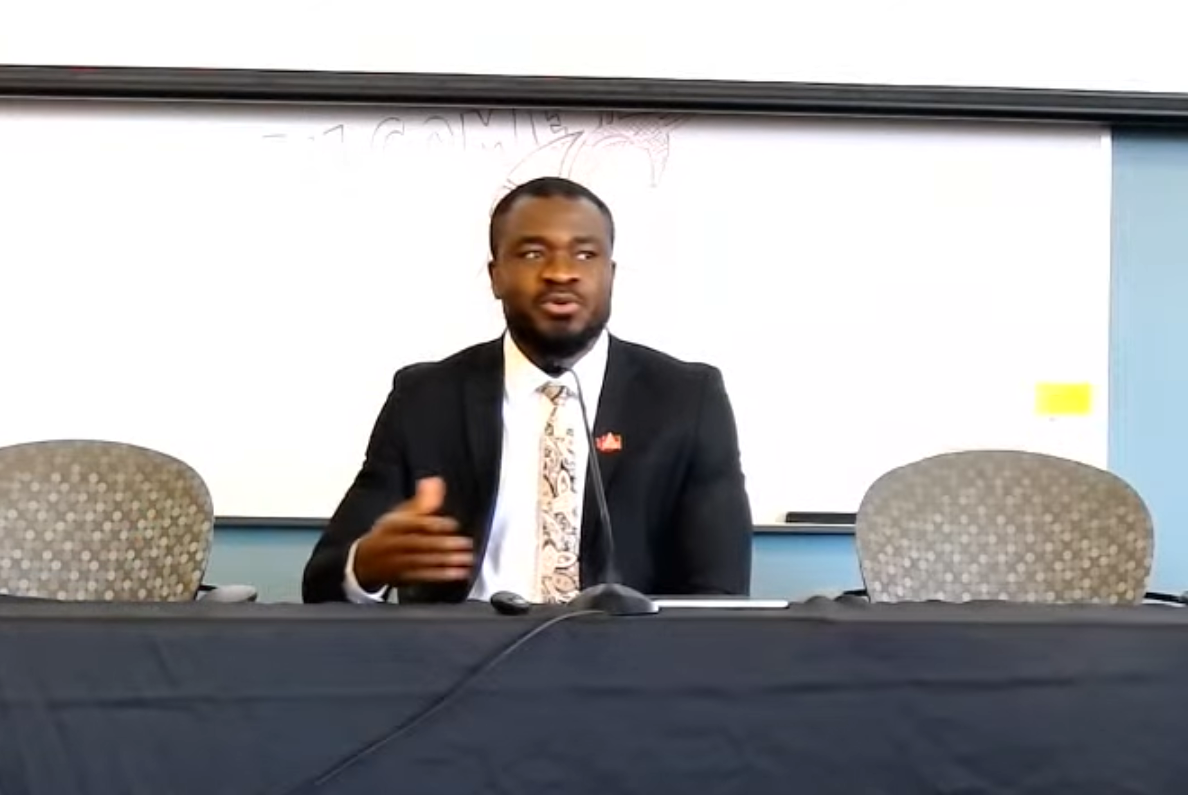 GPSA President Desmond Nanayaw Aboagye speaks to the WSU Board of Regents about the loss of Microsoft Cloud Storage during meeting on Jan. 23, 2026. Spokane, WASH