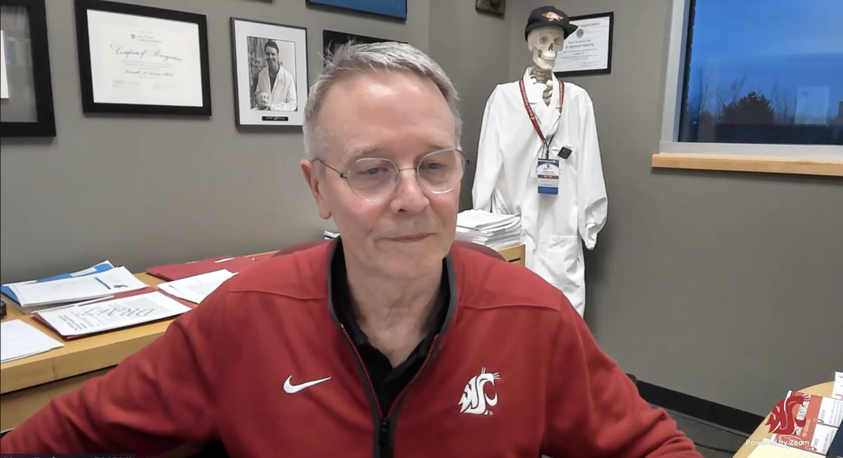 Ken Roberts, Faculty Senate chair, presides over Senate meeting on Jan. 29.