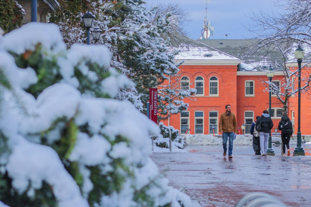 Students trekking the snowy WSU Pullman campus, Feb. 17, 2026.