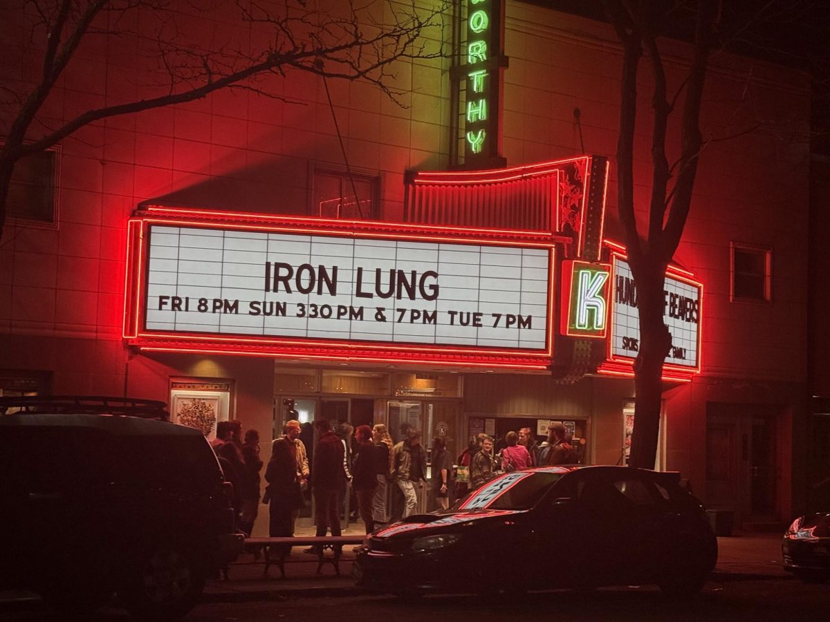 A crowd of moviegoers exit the Kenworthy Theatre after viewing Iron Lung, Jan. 30, 2026.
