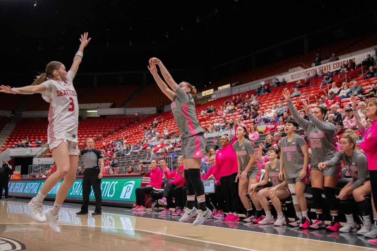 WSU Guard Charlotte Abraham takes a three point shot against Seattle University, Feb. 26, 2026.