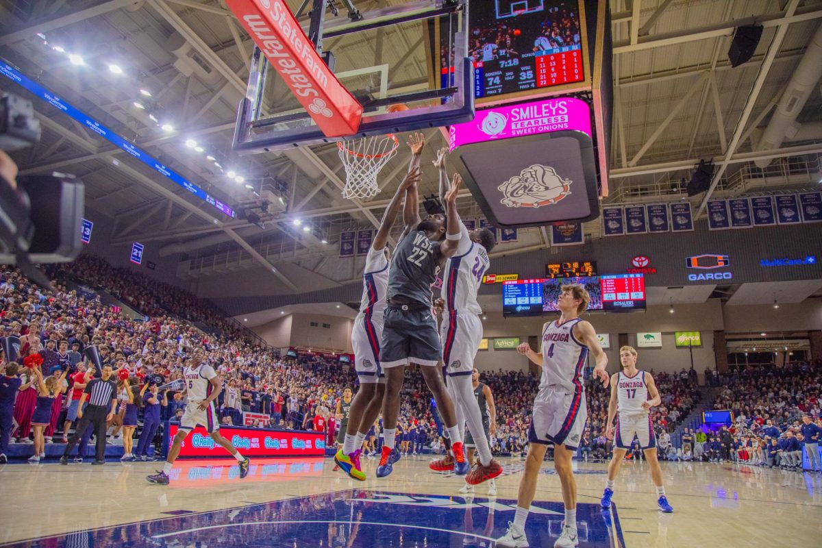 WSU Forward ND Okafor throws a layup against Gonzaga University, Feb. 10, 2026.