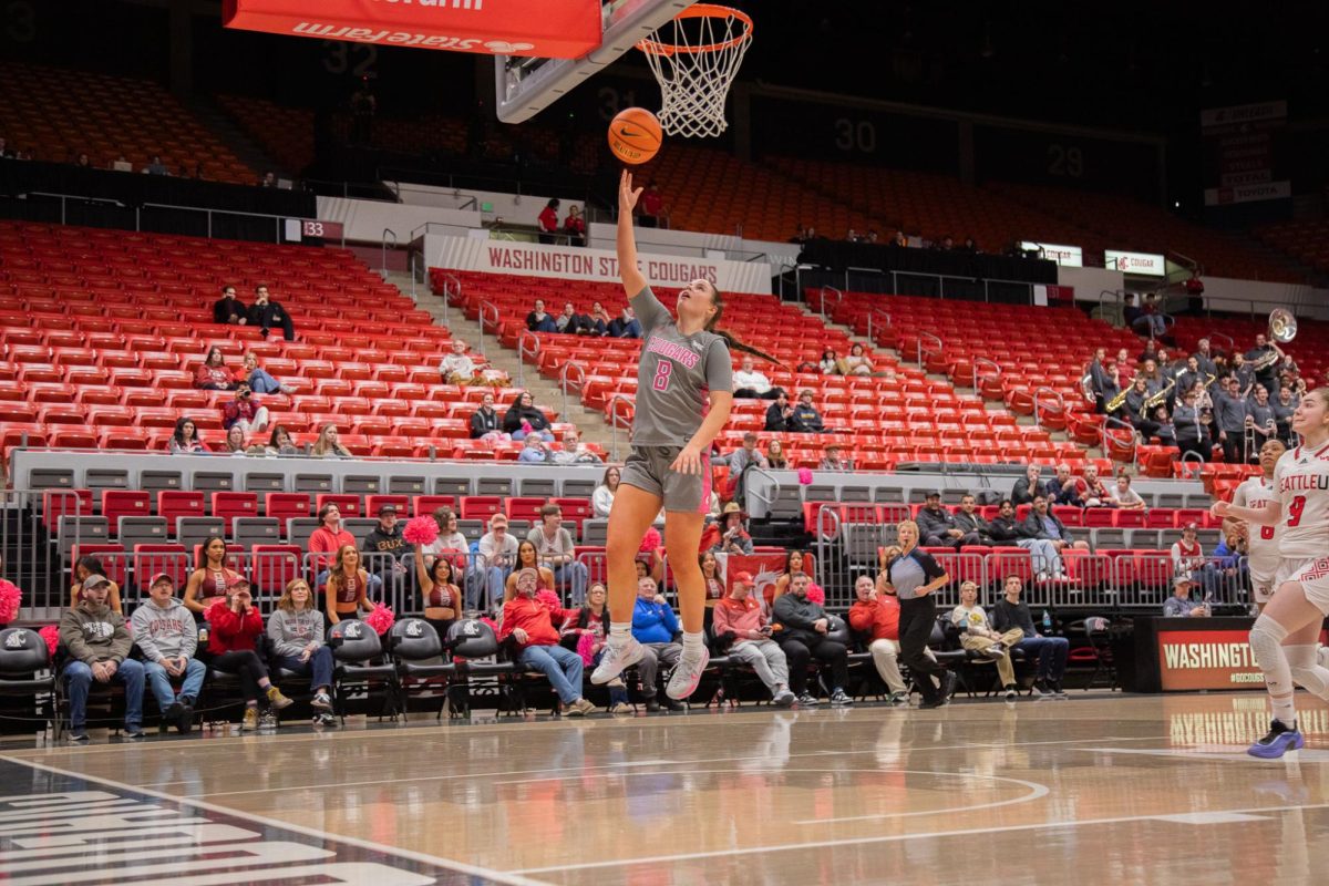 WSU Guard Mackenzie Chatfield puts up an unguarded lay-up against Seattle University, Feb. 26, 2026.