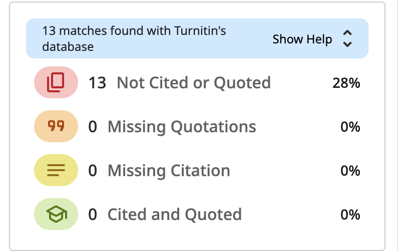Turnitin returns report on student's paper.