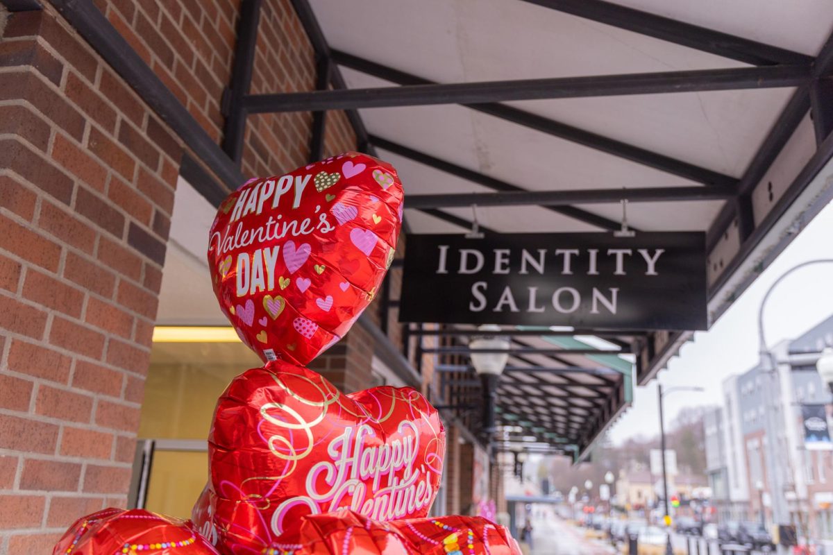 Valentine's Day decorations outside Identity Salon during Promote Pullman's Lover's Lane event, Feb. 14, 2026.