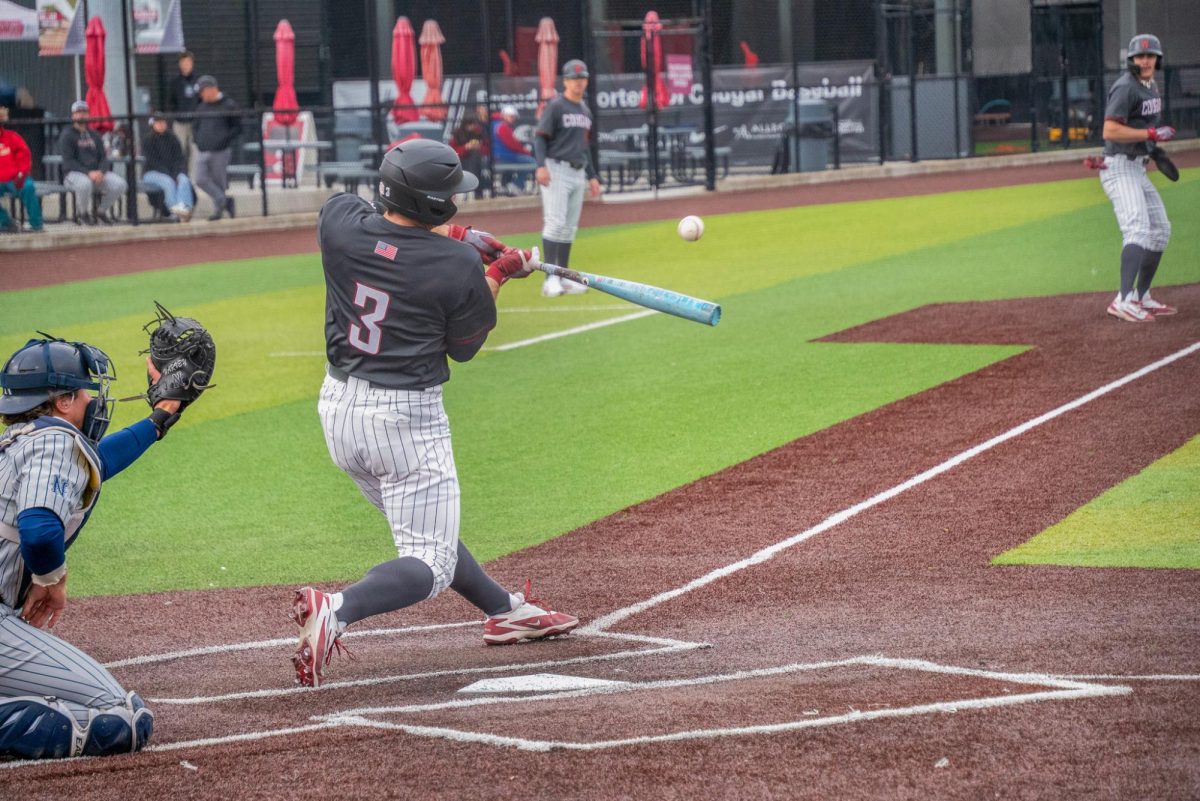 WSU outfielder Matt Priest makes a swing against University of Nevada, March 28, 2026.
