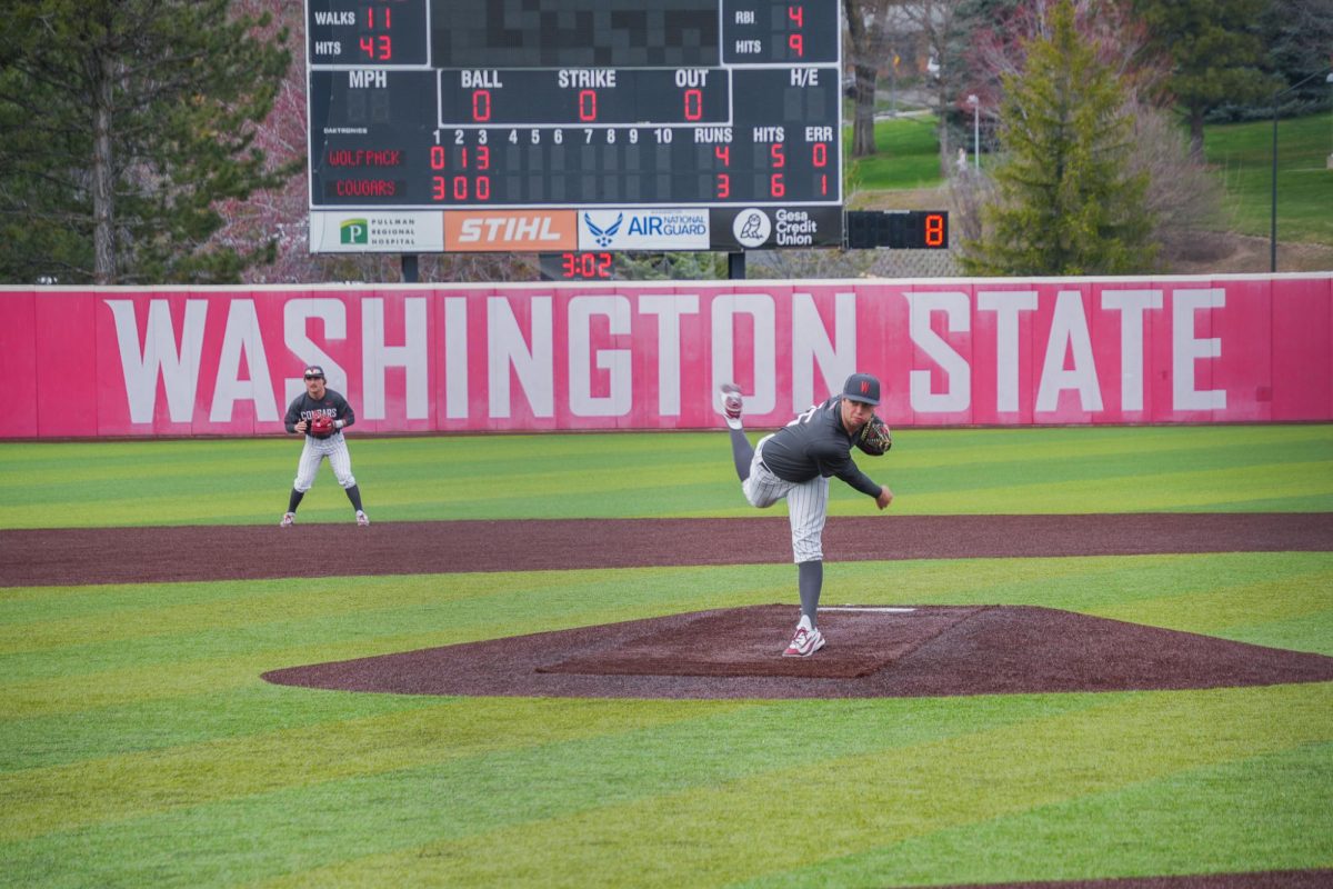 WSU pitcher Griffin Smith pitching the ball against University of Nevada, March 28. 2026.
