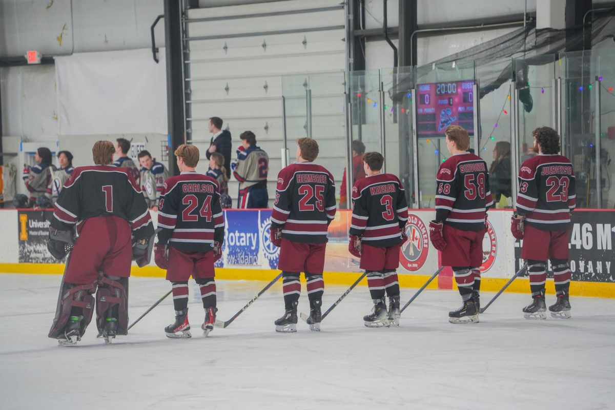 WSU's senior hockey players on the ice before their match against Gonzaga, March 27, 2026.