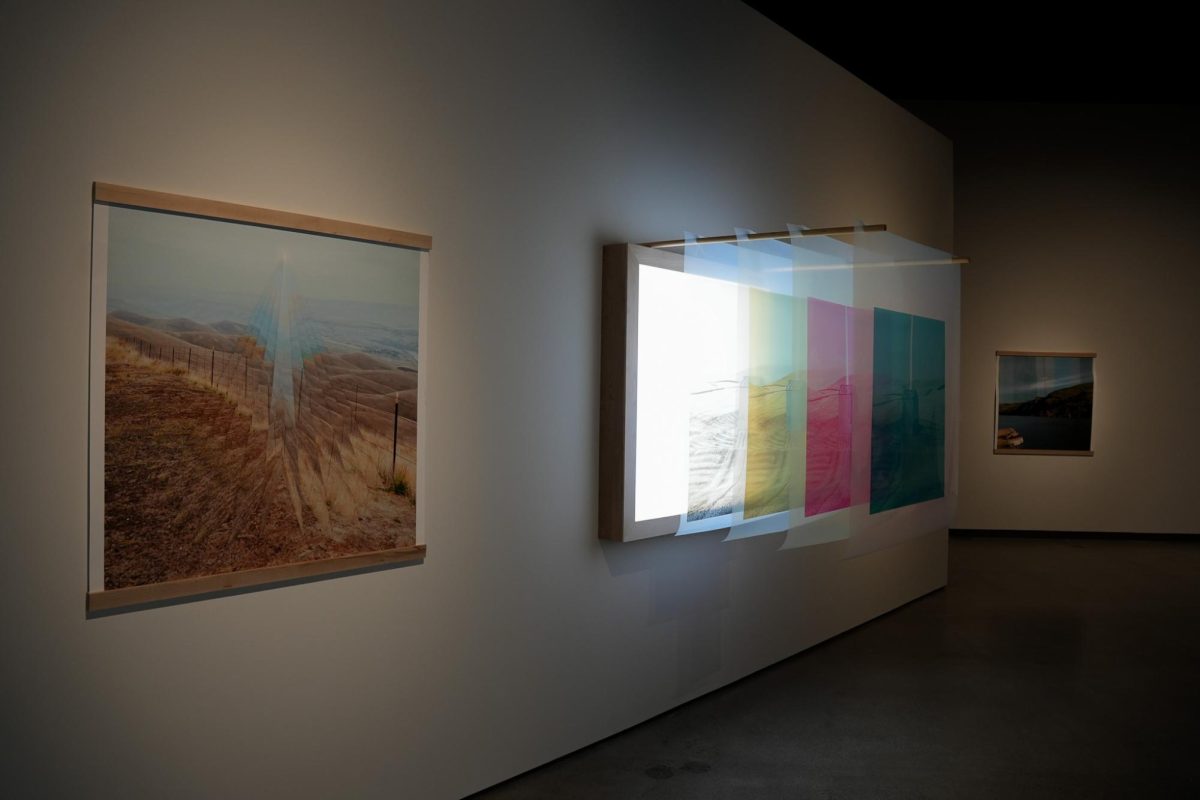 "Point of Contact" (L) and "Light Box" (R) by Keegan Baatz at the Jordan Schnitzer Museum of Art's Master of Fine Arts Thesis Exhibition, March 31, 2026.