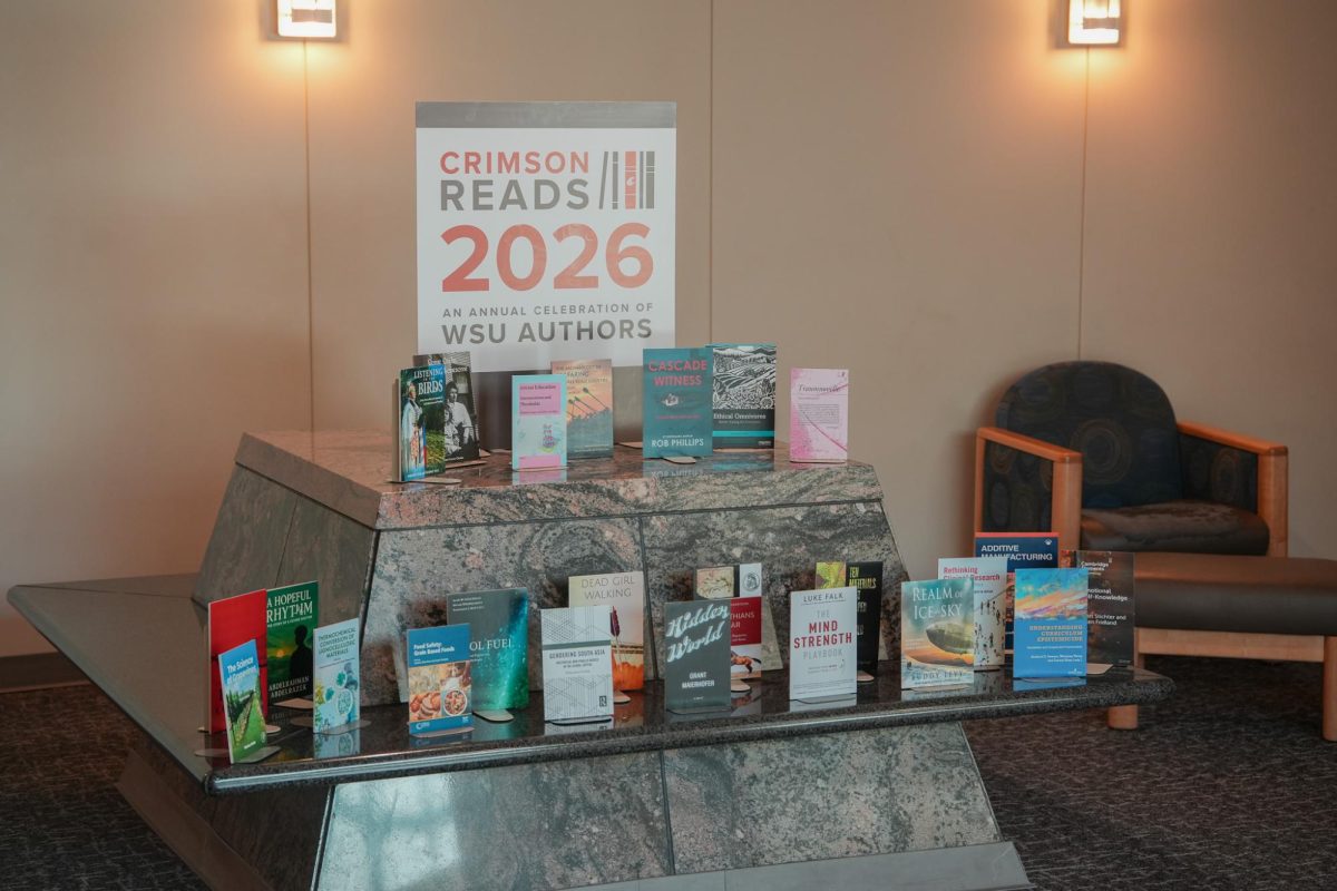 Books featured at the Crimson Reads celebration in Terrell Library, March 26, 2026.
