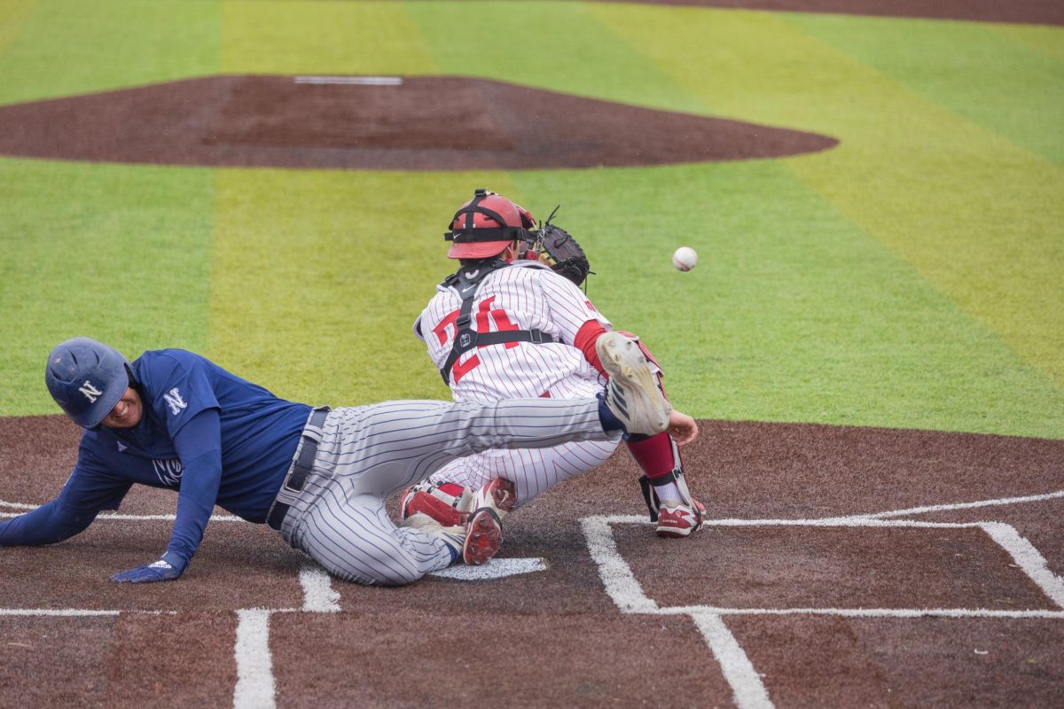 WSU catcher Cam Macleod waits for a pass to prevent a score from University of Nevada, March 29, 2026.