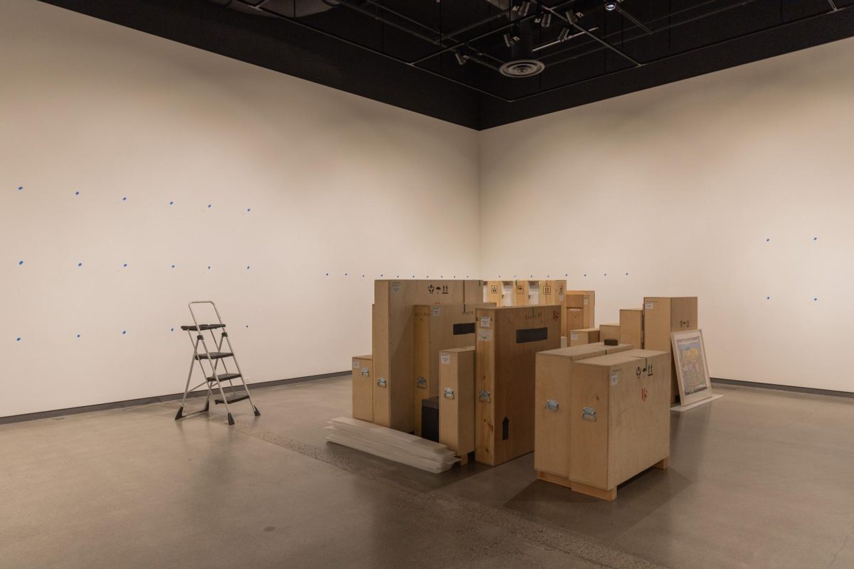 Packed art prepared for display at the Jordan Schnitzer Museum of Art, March 10, 2026.