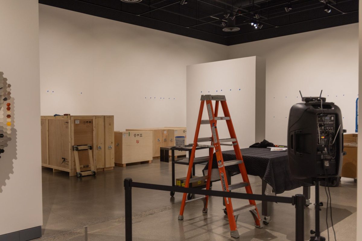 Packed art prepared for display at the Jordan Schnitzer Museum of Art, March 10, 2026.