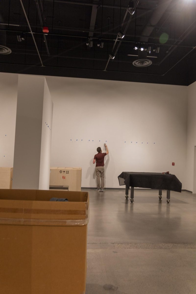 Walls being prepared for displays at the Jordan Schnitzer Museum of Art, March 10, 2026.