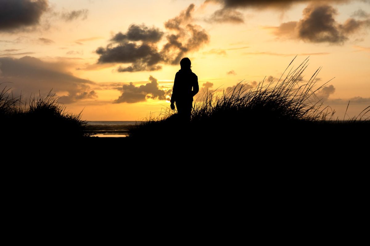 Sunset watchers at the beach in Seaside Oregon, April, 2024.