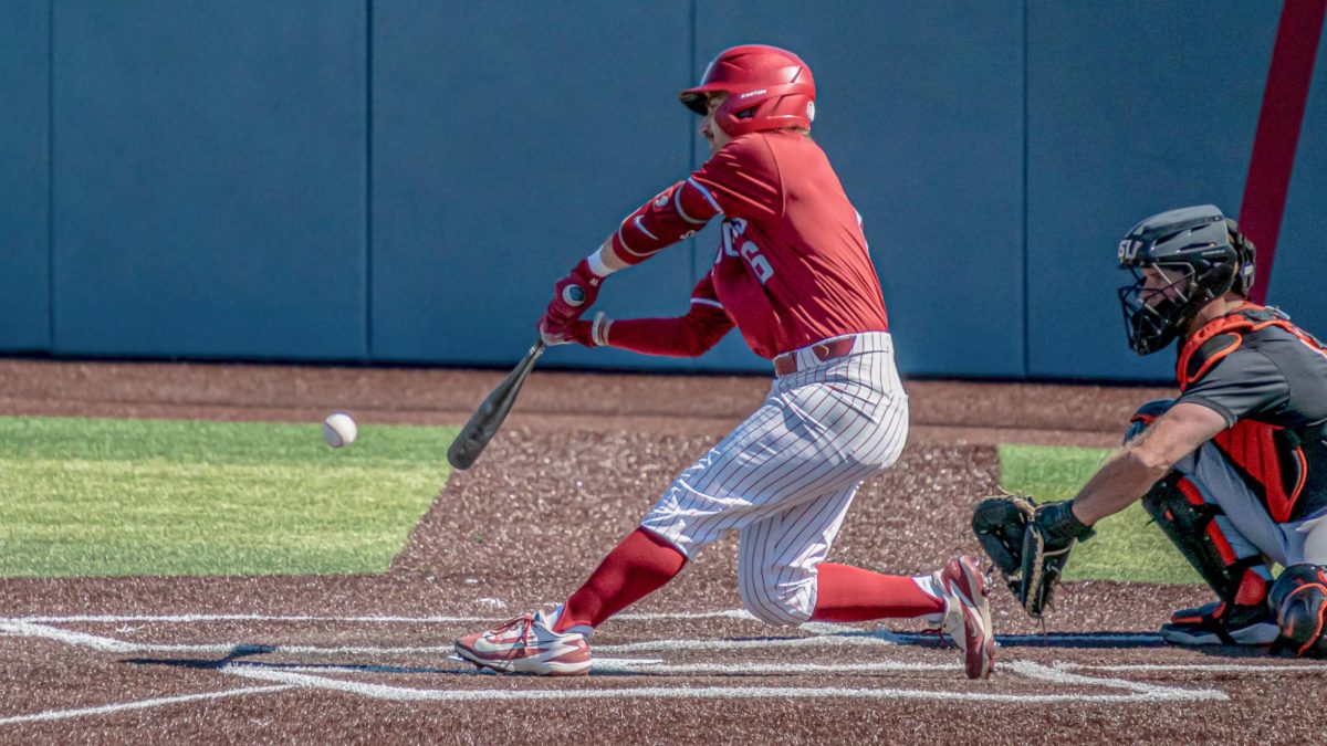 WSU Second Baseman Gavin Roy takes a swing against Oregon State University, April 7, 2026.
