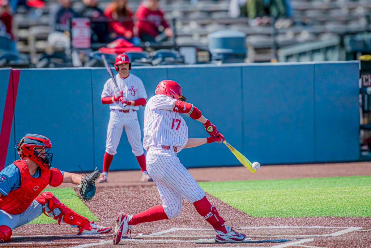 WSU Centerfielder Trevor Smith batting against University of New Mexico, April 26, 2026.
