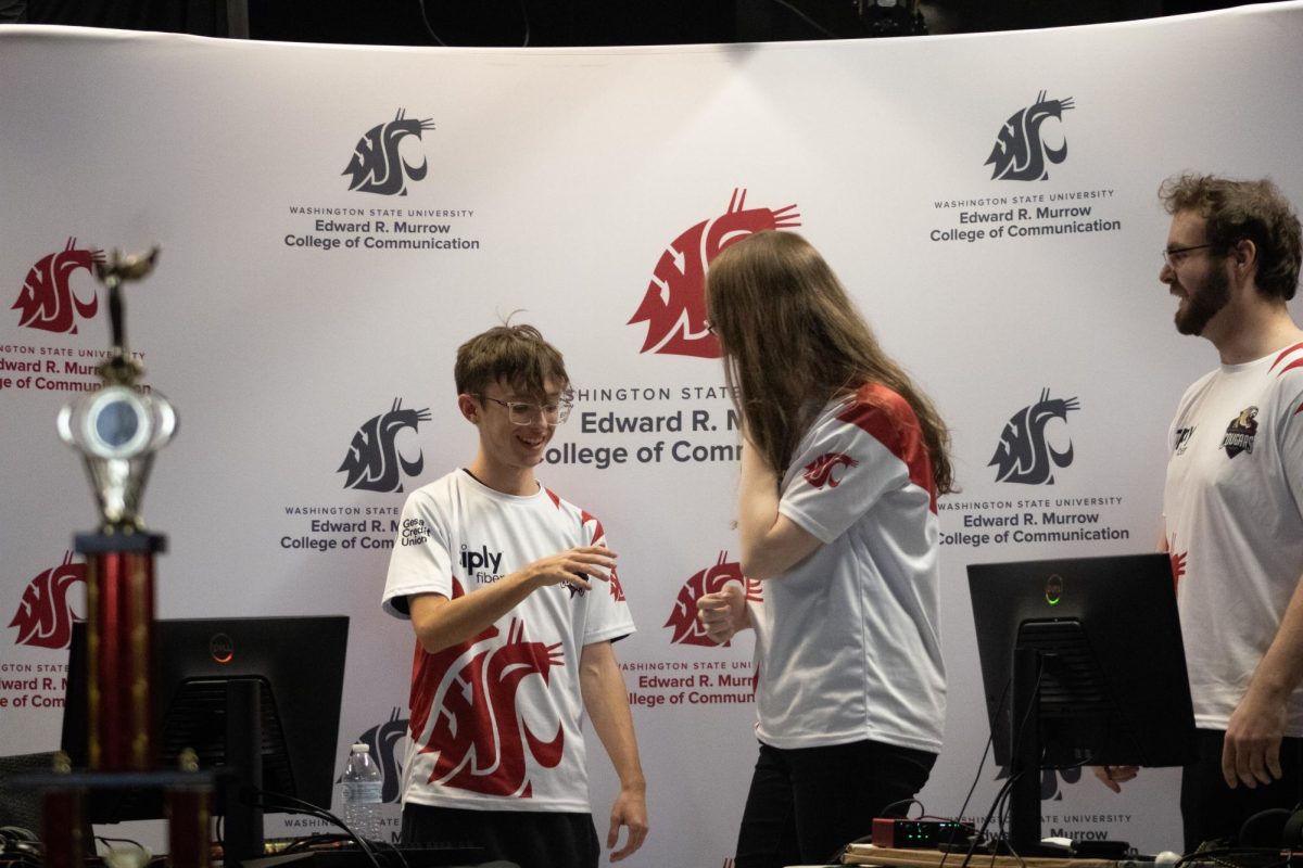 Two WSU E-Sports members celebrate a win against Oregon State University on Saturday April 11 2026. 