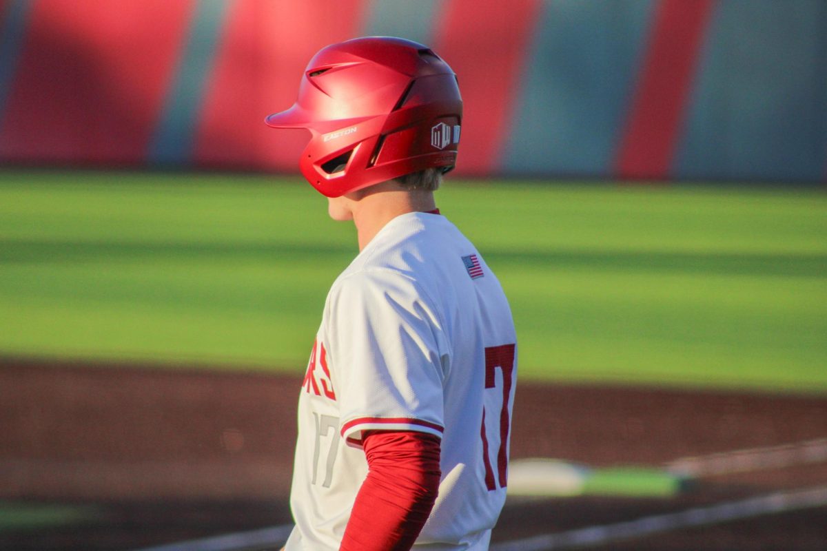 WSU outfielder Trevor Smith takes in the field between plays against University of New Mexico, April 24, 2026.
