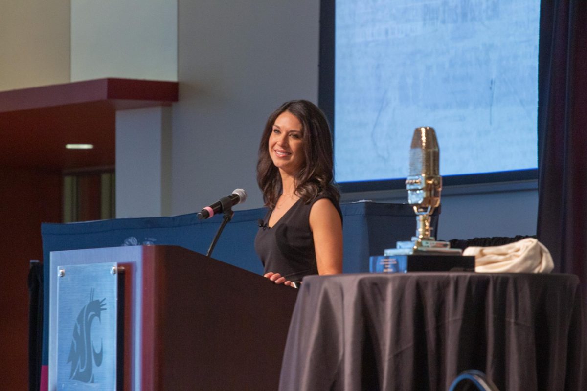 Murrow Lifetime Achievement Award recipient Ana Cabrera gives her acceptance speech at Murrow Symposium 50, April 7, 2026.