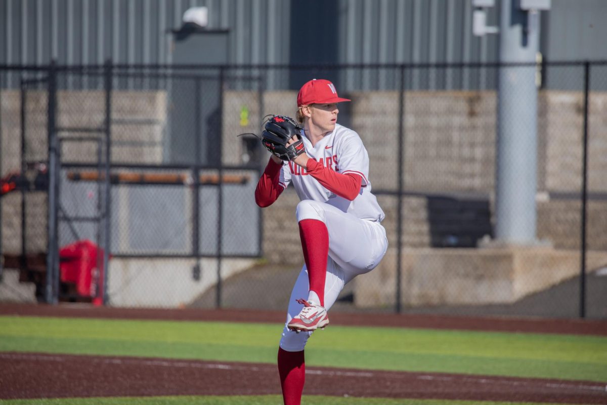 WSU Right-Handed Pitcher Brock Blatter winds up to throw against Oregon State University, April 6, 2026.