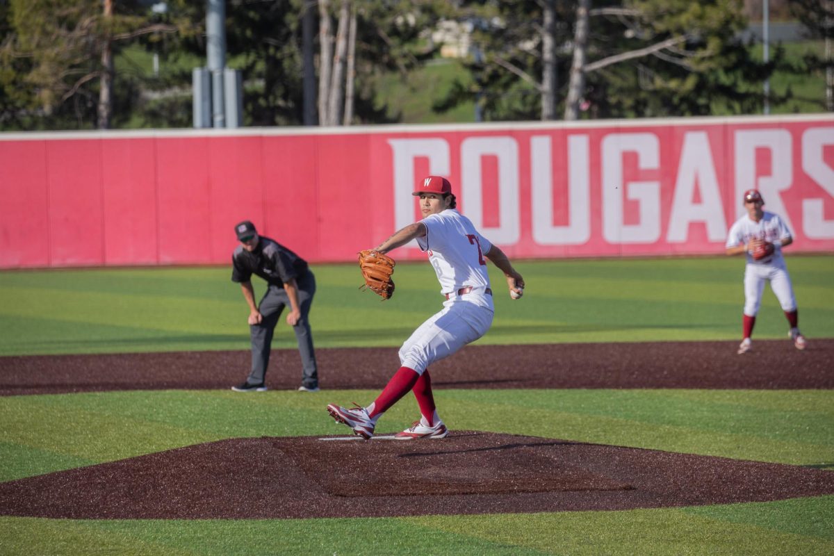 WSU Right-Handed Pitcher Erik Rodriguez winds up for a throw against Oregon State University, April 6, 2026.