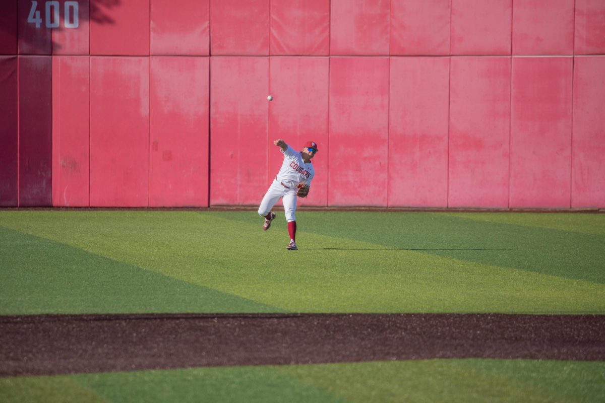 WSU Outfielder Cole Watterson recovers the ball against Oregon State University, April 6, 2026.